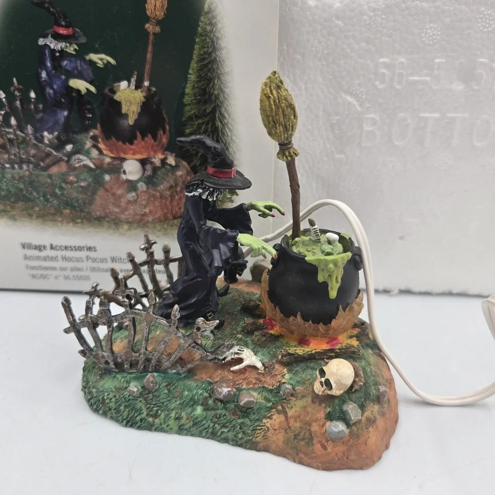 Vtg Dept 56 Halloween Village accessories Animated Hocus Pocus Witch W Orig. Box